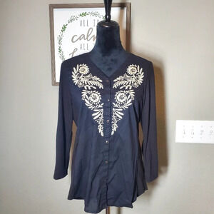 Sonoma Women's Size Large Black Embroidered Blouse